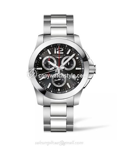Longines Conqyuest Chronograph Quartz 41 Stainless Steel / Black / Bracelet L3.700.4.56.6 Longines Conqyuest Chronograph Quartz 41 Stainless Steel / Black / Bracelet L3.700.4.56.6