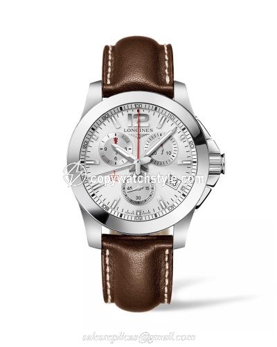 Longines Conquest Chronograph Quartz 41 Stainless Steel / Silver / Strap L3.700.4.76.5 Longines Conquest Chronograph Quartz 41 Stainless Steel / Silver / Strap L3.700.4.76.5