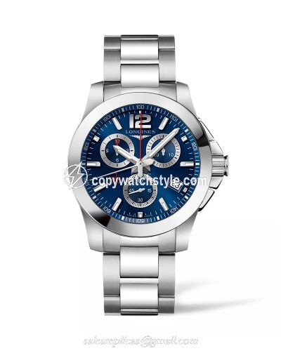 Longines Conquest 41 Chronograph Quartz Stainless Steel / Blue / Bracelet L3.700.4.96.6