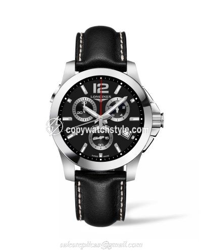 Longines Conquest Chronograph Quartz 41 Stainless Steel / Black / Strap L3.702.4.56.3