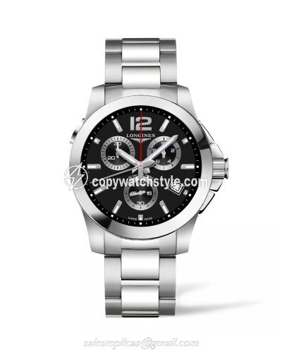 Longines Conquest Chronograph Quartz 41 Stainless Steel / Black / Bracelet L3.702.4.56.6 Longines Conquest Chronograph Quartz 41 Stainless Steel / Black / Bracelet L3.702.4.56.6