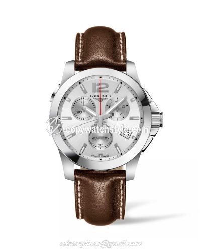 Longines Conquest Chronograph Quartz 41 Stainless Steel / Silver / Strap L3.702.4.76.5