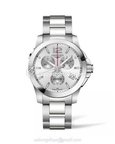 Longines Conquest Chronograph Quartz 41 Stainless Steel / Silver / Bracelet L3.702.4.76.6 Longines Conquest Chronograph Quartz 41 Stainless Steel / Silver / Bracelet L3.702.4.76.6