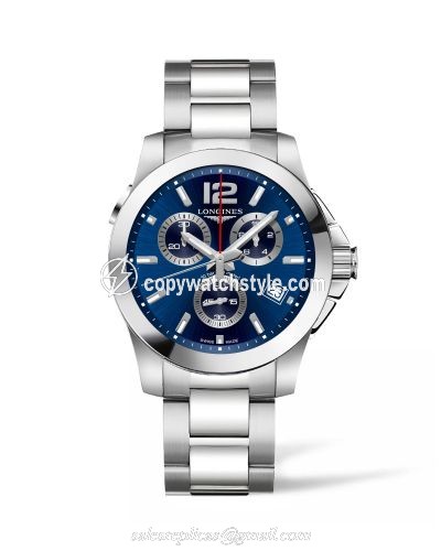 Longines Conquest Chronograph Quartz 41 Stainless Steel / Blue / Bracelet L3.702.4.96.6 Longines Conquest Chronograph Quartz 41 Stainless Steel / Blue / Bracelet L3.702.4.96.6