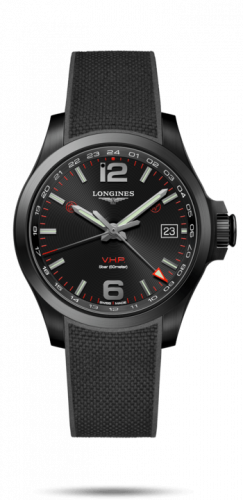 Longines Conquest V.H.P. GMT 41 PVD / Black / Rubber L3.718.2.56.9