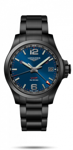 Longines Conquest V.H.P. GMT 41 PVD / Blue / Bracelet L3.718.2.96.6