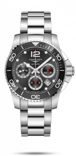 Longines HydroConquest 41 Automatic Chronograph Stainless Steel / Ceramic / Black / Bracelet L3.783.4.56.6 Longines HydroConquest 41 Automatic Chronograph Stainless Steel / Ceramic / Black / Bracelet L3.783.4.56.6