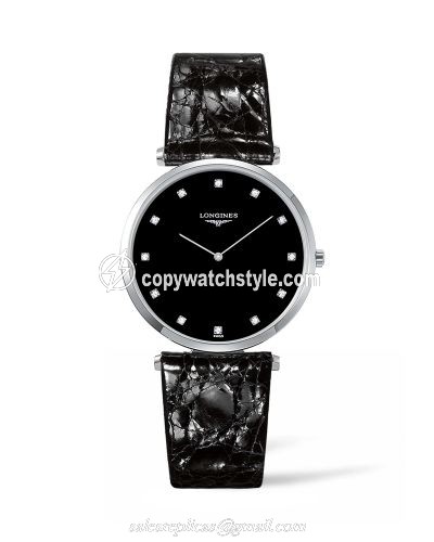 Longines La Grandes Classique Quartz 36 Stainless Steel / Black-Diamond / Strap L4.755.4.58.2 Longines La Grandes Classique Quartz 36 Stainless Steel / Black-Diamond / Strap L4.755.4.58.2