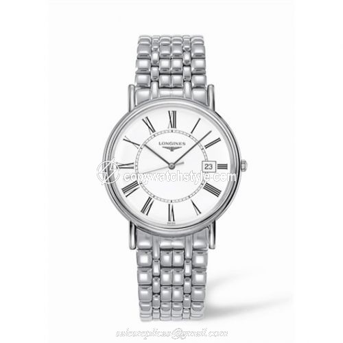 Longines Presence 38.5 Quartz Stainless Steel Roman Bracelet L4.790.4.11.6