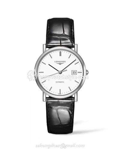 Longines Elegant Collection 34.5 Automatic Stainless Steel / White / Strap L4.809.4.12.2
