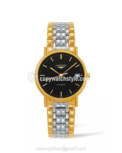 Longines Presence Automatic 34.5mm Stainless Steel / PVD Gold / Black / Bracelet L4.821.2.52.7 Longines Presence Automatic 34.5mm Stainless Steel / PVD Gold / Black / Bracelet L4.821.2.52.7