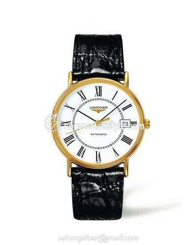 Longines Presence 38.5 Automatic Yellow Gold PVD / White / Strap L4.921.2.11.2 Longines Presence 38.5 Automatic Yellow Gold PVD / White / Strap L4.921.2.11.2