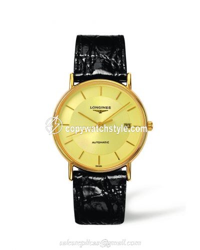 Longines Presence 38.5 Automatic Yellow Gold PVD / Champagne / Strap L4.921.2.42.2