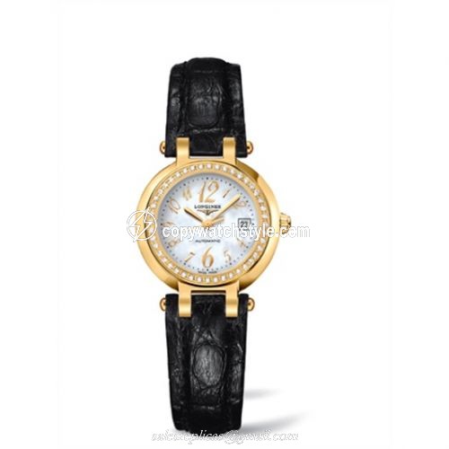 Longines PrimaLuna Automatic 26.5 Yellow Gold Diamond Leather Funky MOP L8.111.7.83.2 Longines PrimaLuna Automatic 26.5 Yellow Gold Diamond Leather Funky MOP L8.111.7.83.2