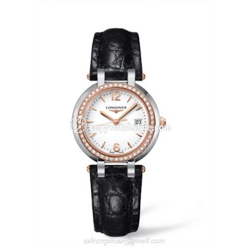 Longines PrimaLuna Quartz 30 Two Tone Pink Diamond Leather Arabic L8.112.5.19.2 Longines PrimaLuna Quartz 30 Two Tone Pink Diamond Leather Arabic L8.112.5.19.2