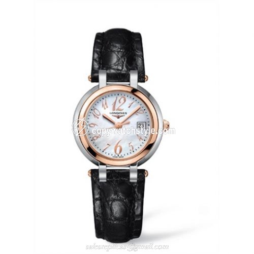 Longines PrimaLuna Quartz 30 Two Tone Pink Leather Funky MOP L8.112.5.83.2