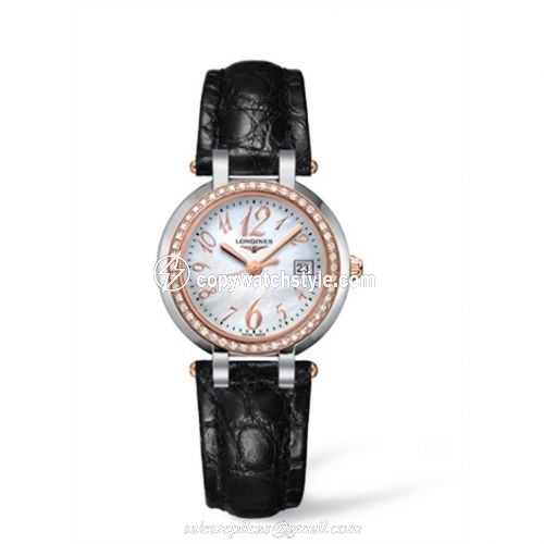 Longines PrimaLuna Quartz 30 Two Tone Pink Diamond Leather Funky MOP L8.112.5.88.2