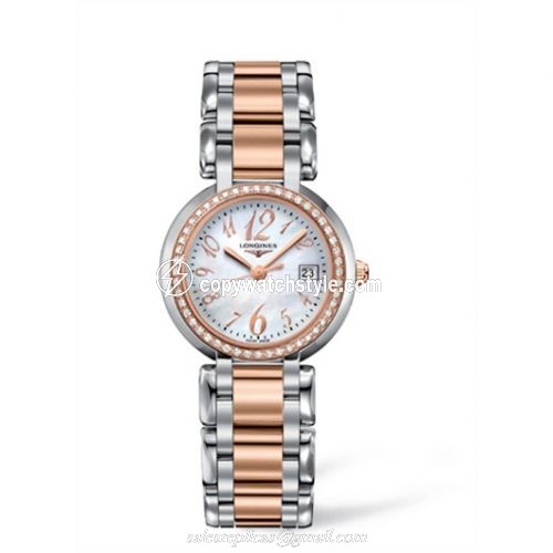 Longines PrimaLuna Quartz 30 Two Tone Pink Diamond Funky MOP L8.112.5.88.6