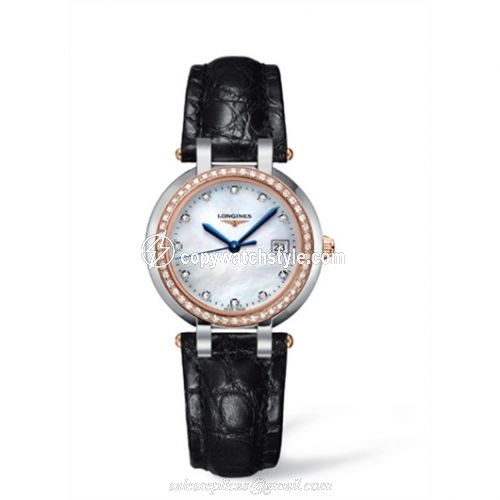 Longines PrimaLuna Quartz 30 Two Tone Pink Diamond MOP Leather L8.112.5.89.2