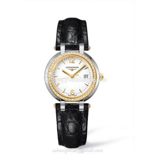 Longines PrimaLuna Quartz 30 Two Tone Diamond Leather Arabic L8.112.5.94.2 Longines PrimaLuna Quartz 30 Two Tone Diamond Leather Arabic L8.112.5.94.2