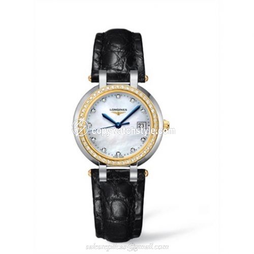 Longines PrimaLuna Quartz 30 Two Tone Diamond MOP Leather L8.112.5.97.2 Longines PrimaLuna Quartz 30 Two Tone Diamond MOP Leather L8.112.5.97.2