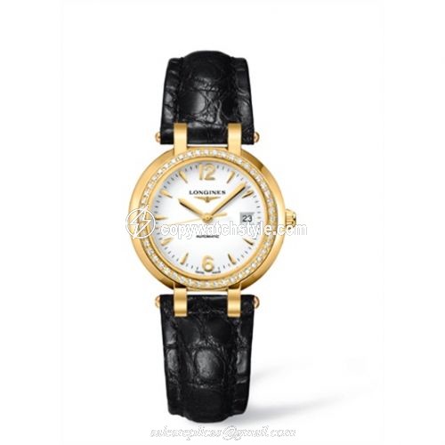 Longines PrimaLuna Automatic 30 Yellow Gold Diamond Leather Arabic L8.113.7.16.2