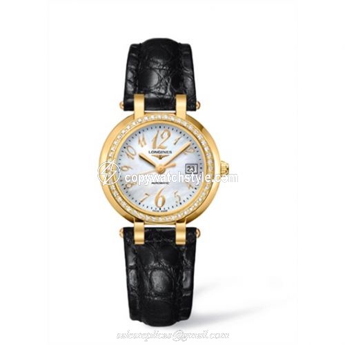 Longines PrimaLuna Automatic 30 Yellow Gold Diamond Leather Funky MOP L8.113.7.83.2 Longines PrimaLuna Automatic 30 Yellow Gold Diamond Leather Funky MOP L8.113.7.83.2
