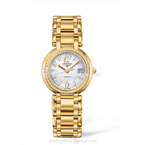 Longines PrimaLuna Automatic 30 Yellow Gold Diamond Funky MOP L8.113.7.83.6 Longines PrimaLuna Automatic 30 Yellow Gold Diamond Funky MOP L8.113.7.83.6