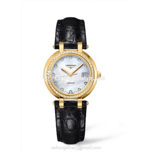 Longines PrimaLuna Automatic 30 Yellow Gold Diamond Leather MOP L8.113.7.87.2 Longines PrimaLuna Automatic 30 Yellow Gold Diamond Leather MOP L8.113.7.87.2