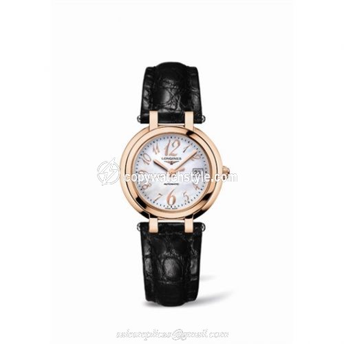 Longines PrimaLuna Automatic 30 Pink Gold Leather Funky MOP L8.113.8.83.2 Longines PrimaLuna Automatic 30 Pink Gold Leather Funky MOP L8.113.8.83.2