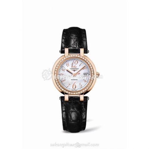 Longines PrimaLuna Automatic 30 Pink Gold Diamond Leather Funky MOP L8.113.9.83.2 Longines PrimaLuna Automatic 30 Pink Gold Diamond Leather Funky MOP L8.113.9.83.2
