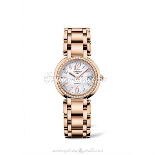 Longines PrimaLuna Automatic 30 Pink Gold Diamond Funky MOP L8.113.9.83.6