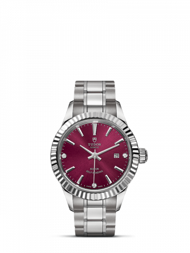 Tudor Style 28 Stainless Steel / Fluted / Burgundy-Diamond / Bracelet M12110-0019 Tudor Style 28 Stainless Steel / Fluted / Burgundy-Diamond / Bracelet M12110-0019