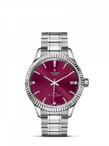 Tudor Style 34 Stainless Steel / Fluted / Burgundy-Diamond / Bracelet M12310-0019 Tudor Style 34 Stainless Steel / Fluted / Burgundy-Diamond / Bracelet M12310-0019