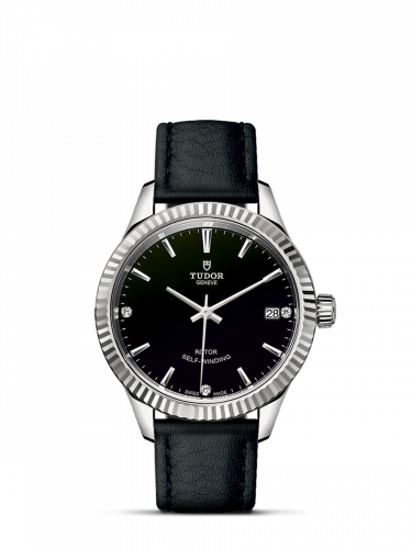 Tudor Style 34 Stainless Steel / Fluted / Black-Diamond / Strap M12310-0025 Tudor Style 34 Stainless Steel / Fluted / Black-Diamond / Strap M12310-0025