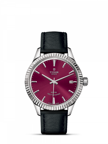 Tudor Style 34 Stainless Steel / Fluted / Burgundy / Strap M12310-0028 Tudor Style 34 Stainless Steel / Fluted / Burgundy / Strap M12310-0028
