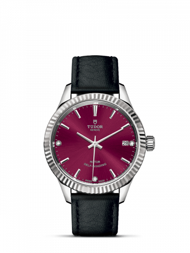 Tudor Style 34 Stainless Steel / Fluted / Burgundy-Diamond / Strap M12310-0030 Tudor Style 34 Stainless Steel / Fluted / Burgundy-Diamond / Strap M12310-0030