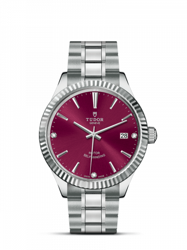 Tudor Style 38 Stainless Steel / Fluted / Burgundy-Diamond / Bracelet M12510-0019 Tudor Style 38 Stainless Steel / Fluted / Burgundy-Diamond / Bracelet M12510-0019