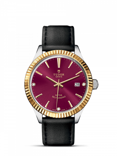 Tudor Style 38 Stainless Steel / Yellow Gold / Fluted / Burgundy-Diamond / Strap M12513-0024 Tudor Style 38 Stainless Steel / Yellow Gold / Fluted / Burgundy-Diamond / Strap M12513-0024