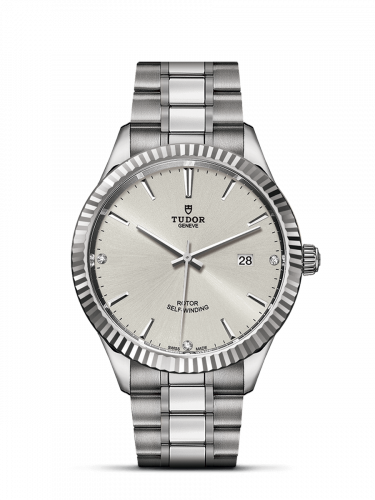 Tudor Style 41 Stainless Steel / Fluted / Silver-Diamond / Bracelet M12710-0007