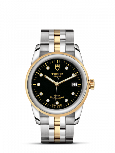 Tudor Glamour Date 36 Stainless Steel / Yellow Gold / Black-Diamond / Bracelet M55003-0008