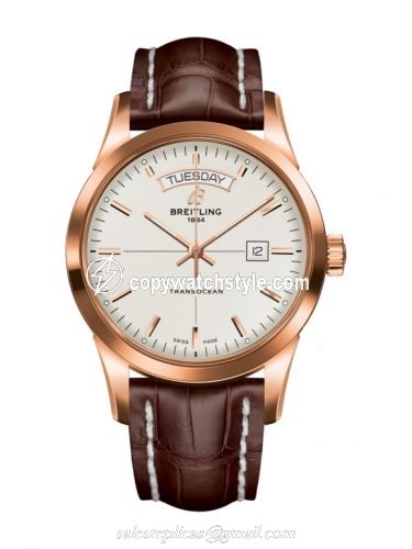 Breitling Transocean Day & Date Red Gold / Silver / Croco / Pin R45310121G1P1 Breitling Transocean Day & Date Red Gold / Silver / Croco / Pin R45310121G1P1