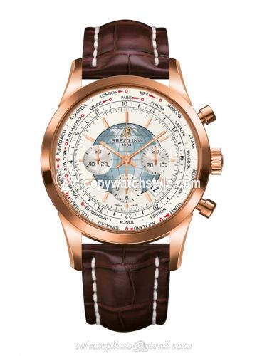Breitling Transocean Chronograph Unitime Red Gold / Silver / Croco RB0510U0.A733.756P