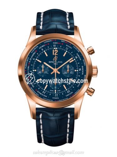 Breitling Transocean Chronograph Unitime Pilot Red Gold / Blue / Croco RB0510V1.C880.746P