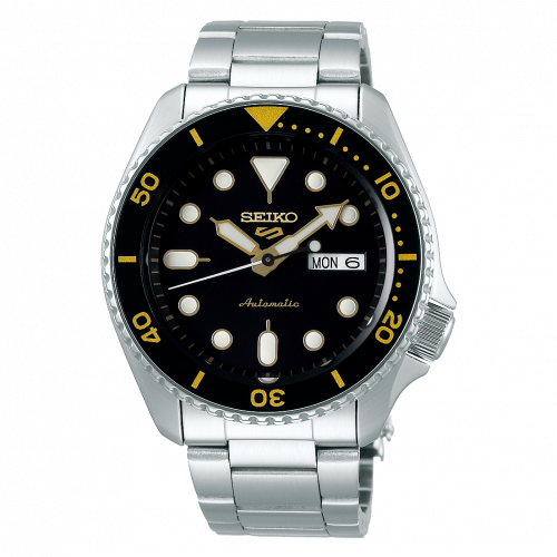 Seiko 5 Sports Sports Style Stainless Steel / Black - Gold / Bracelet SRPD57K1