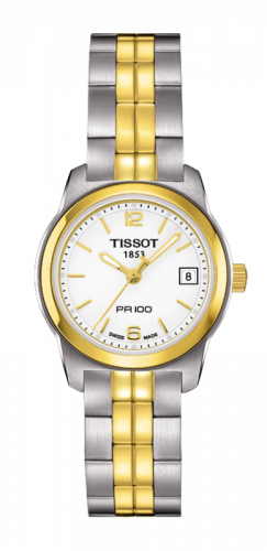 Tissot PR 100 Quartz 24.5 Stainless Steel / Yellow Gold PVD / White / Bracelet T049.210.22.01.700 Tissot PR 100 Quartz 24.5 Stainless Steel / Yellow Gold PVD / White / Bracelet T049.210.22.01.700