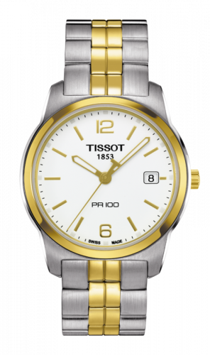 Tissot PR 100 Quartz 38 Stainless Steel / Yellow Gold PVD / White / Bracelet T049.410.22.017.00 Tissot PR 100 Quartz 38 Stainless Steel / Yellow Gold PVD / White / Bracelet T049.410.22.017.00