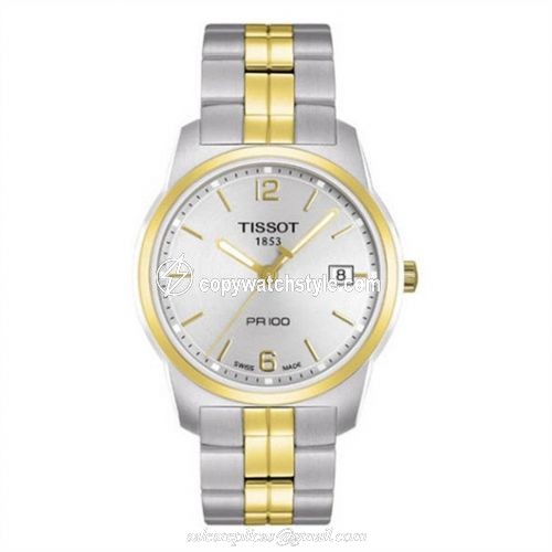 Tissot PR 100 Quartz 38 Stainless Steel / Yellow Gold PVD / Silver / Bracelet T049.410.22.037.01 Tissot PR 100 Quartz 38 Stainless Steel / Yellow Gold PVD / Silver / Bracelet T049.410.22.037.01