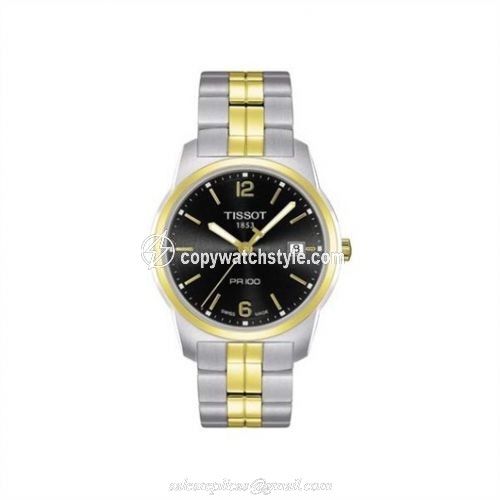 Tissot PR 100 Quartz 38 Stainless Steel / Yellow Gold PVD / Black / Bracelet T049.410.22.057.01 Tissot PR 100 Quartz 38 Stainless Steel / Yellow Gold PVD / Black / Bracelet T049.410.22.057.01