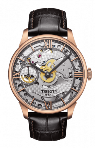 Tissot Chemin des Tourelles Squelette 42 Rose Gold PVD / Skeleton / Strap T099.405.36.418.00